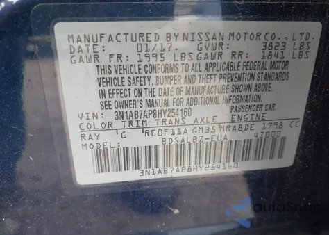 2017 Nissan Sentra S z USA, uszkodzony, nr VIN 3N1AB7AP8HY254160